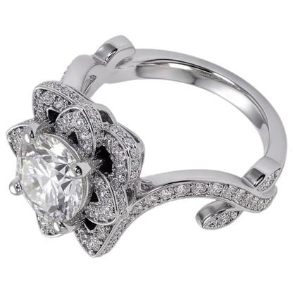 Real Natural Earth Mined Diamond Ring Lotus Flower 2.50 Carats 4 Prong Setting White Gold