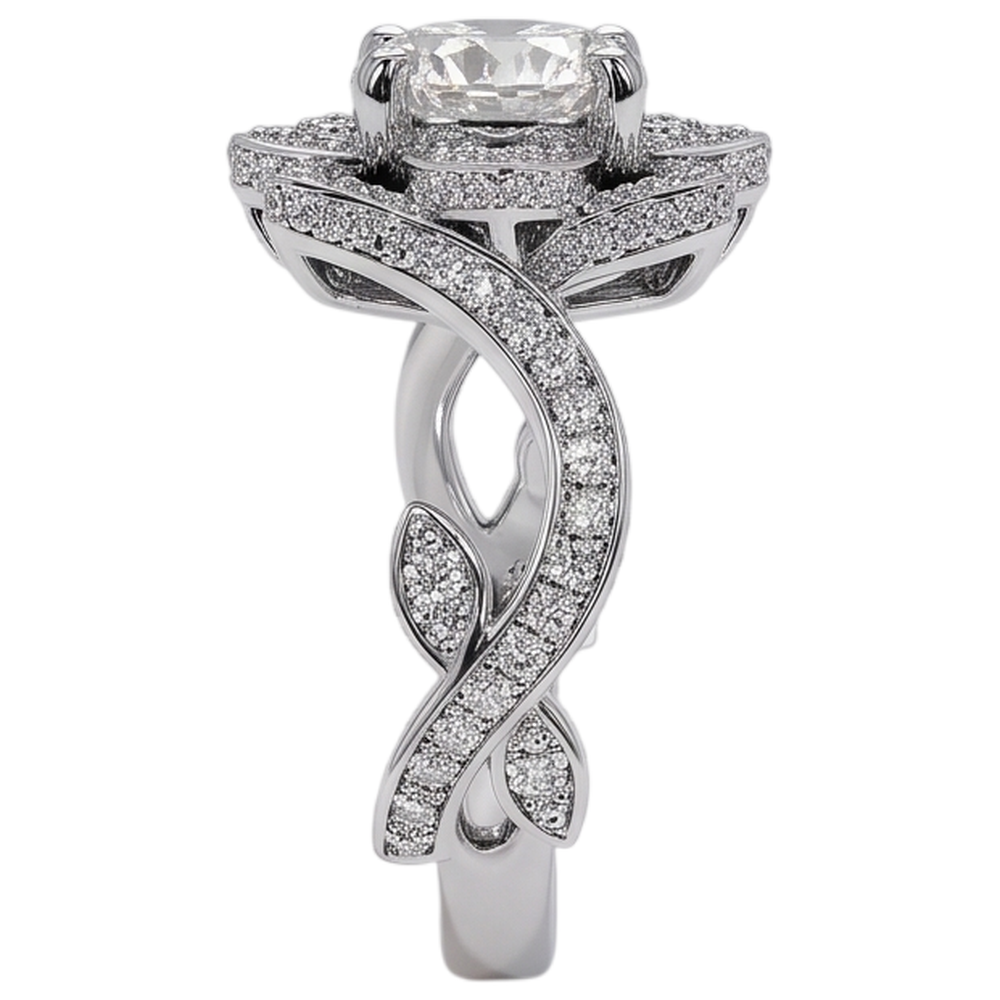 Real Natural Earth Mined Diamond Ring Lotus Flower 2.50 Carats 4 Prong Setting White Gold