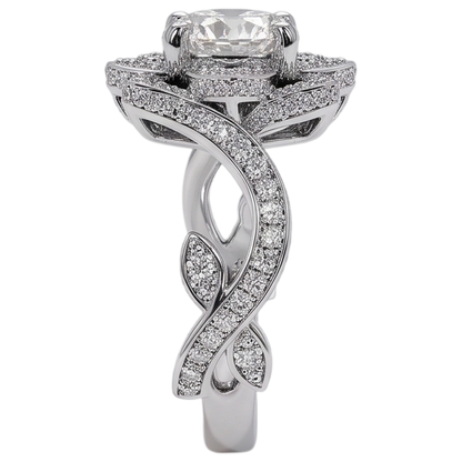 Real Natural Earth Mined Diamond Ring Lotus Flower 2.50 Carats 4 Prong Setting White Gold
