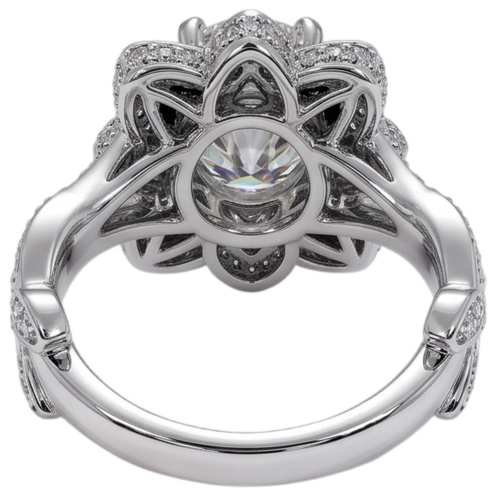 Real Natural Earth Mined Diamond Ring Lotus Flower 2.50 Carats 4 Prong Setting White Gold