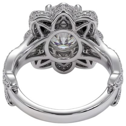 Real Natural Earth Mined Diamond Ring Lotus Flower 2.50 Carats 4 Prong Setting White Gold