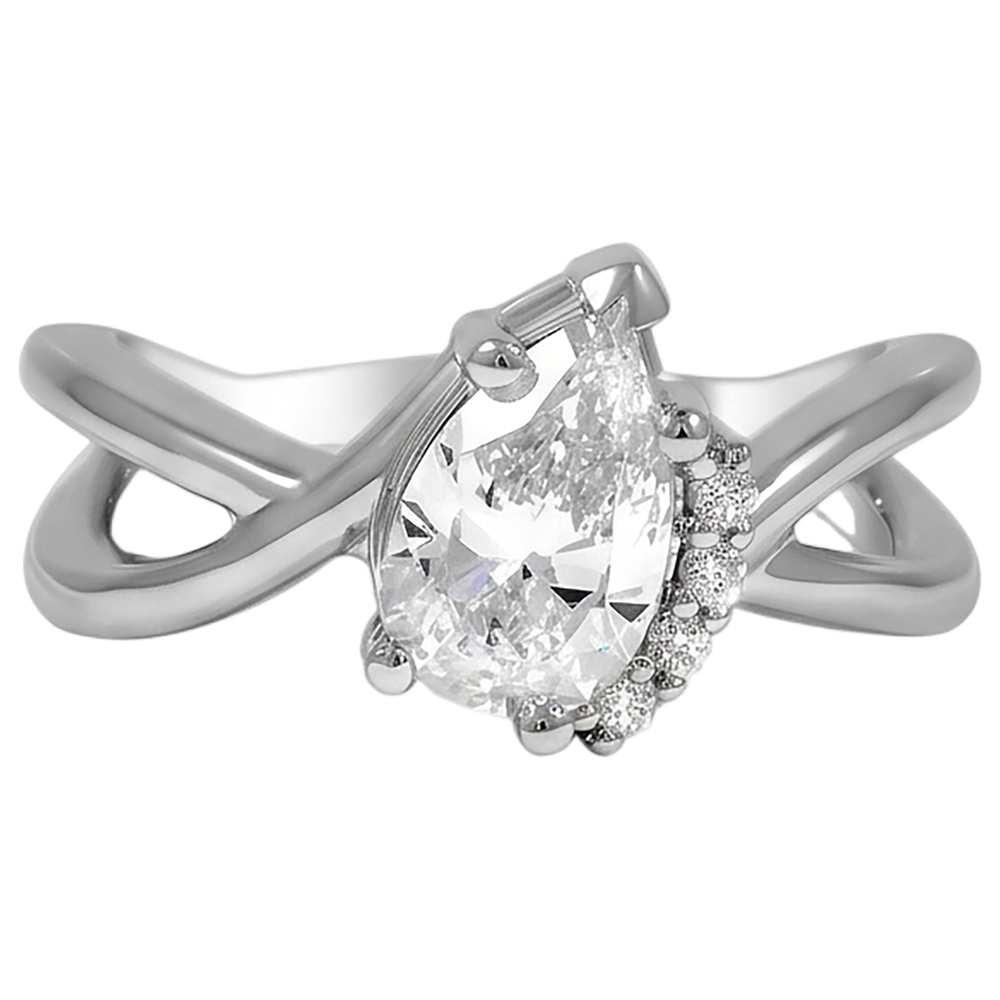 Real Pear And Round Cut 2.70 Carats Natural Earth Mined Diamond Engagement Ring White Gold 14K