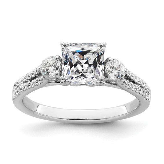 Real-Round &-Princess-Old-Miner-Diamond-Ring-3 Stone Style-Pave-Set