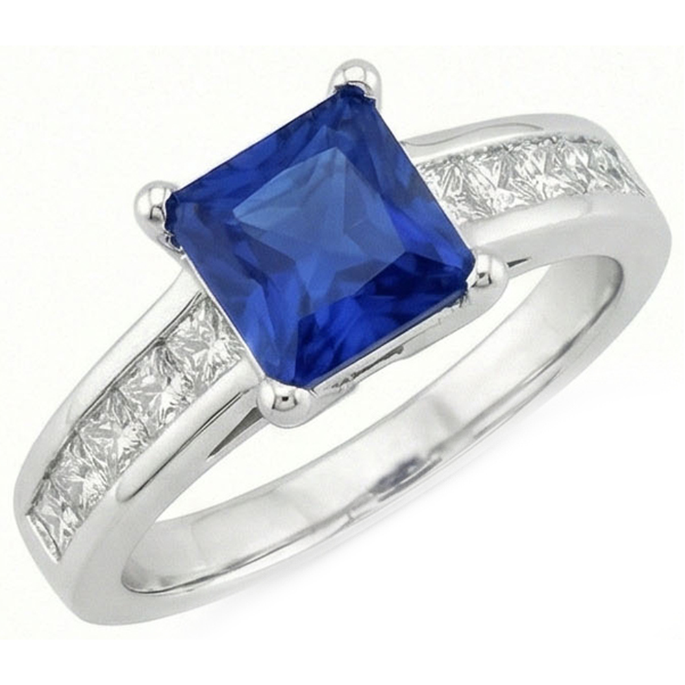 Real Sapphire Ring Princess Cut Natural Earth Mined Diamond