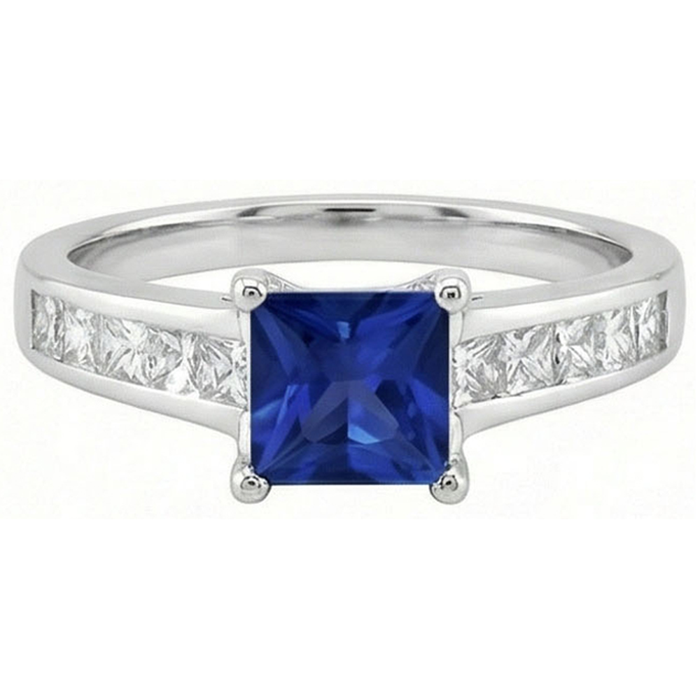 Real Sapphire Ring Princess Cut Natural Earth Mined Diamond