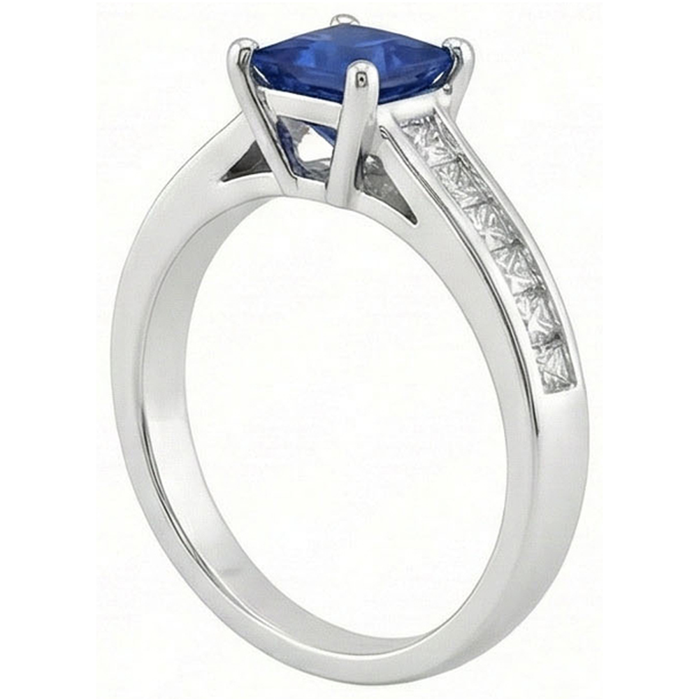 Real Sapphire Ring Princess Cut Natural Earth Mined Diamond