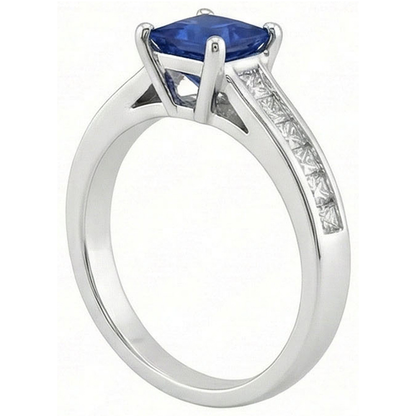 Real Sapphire Ring Princess Cut Natural Earth Mined Diamond