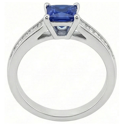 Real Sapphire Ring Princess Cut Natural Earth Mined Diamond