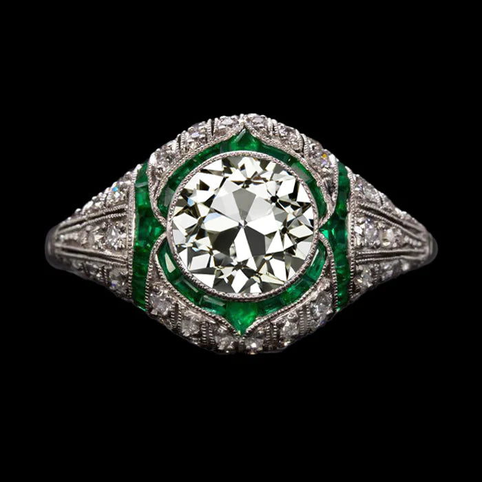 Real  Antique Style Old Cut Diamond Ring Emerald Jewelry 4.50 Carats