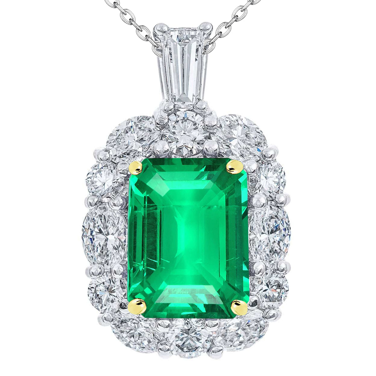 Real Diamond And Green Emerald Pendant Halo Necklace