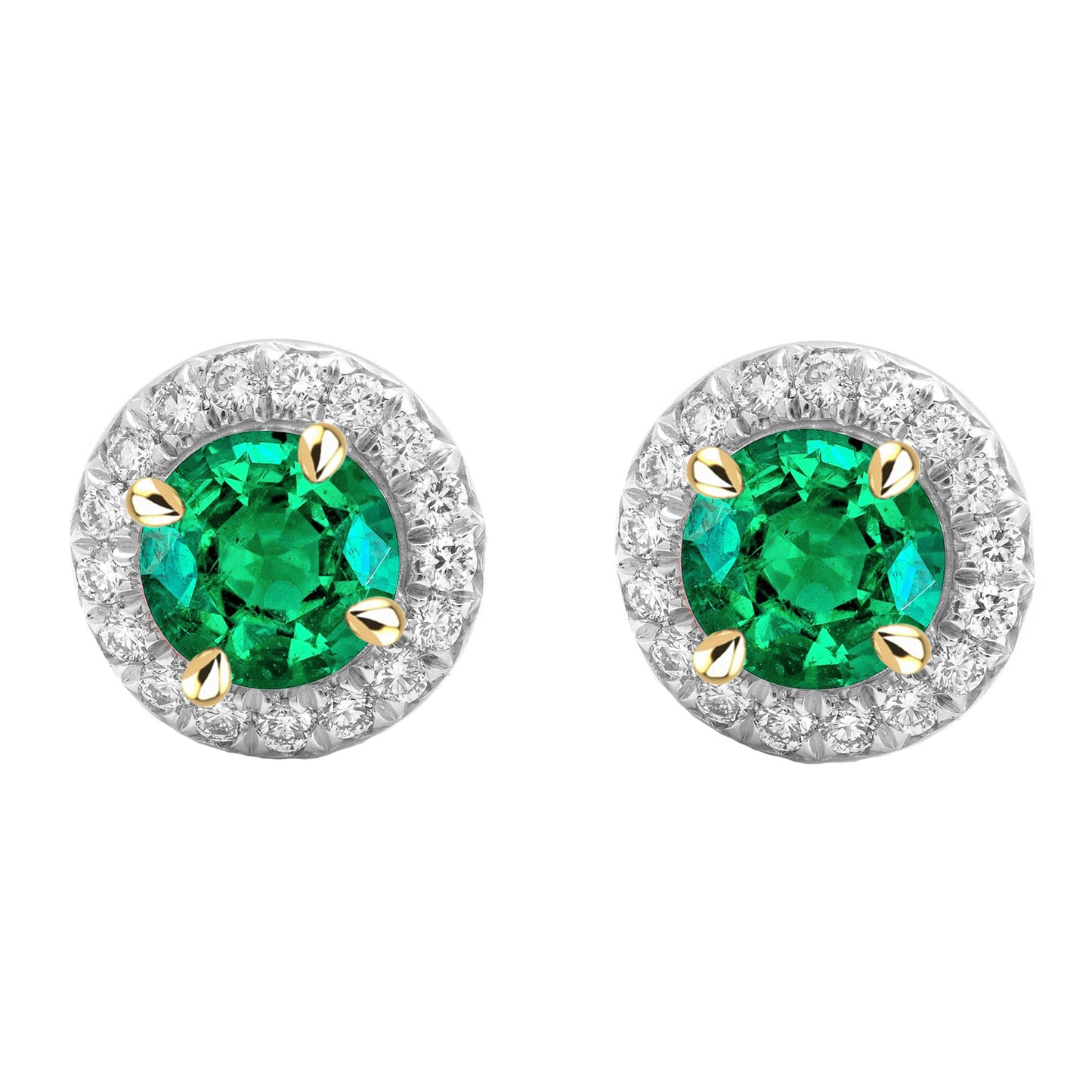 Real Green Emerald Halo Stud Earrings