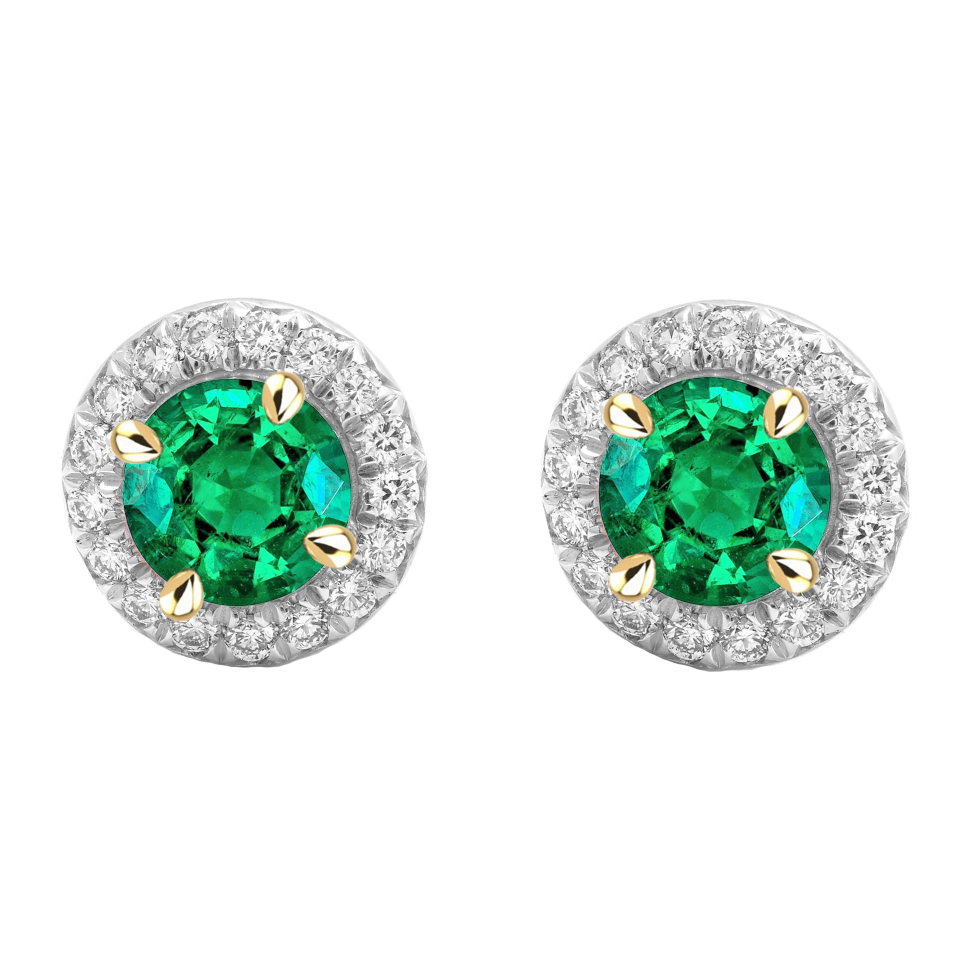 Real Green Emerald Halo Stud Earrings