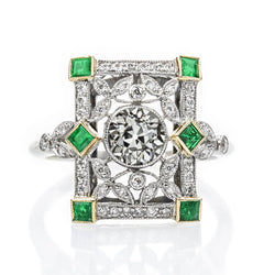 Real  Old Cut Art Deco Jewelry New Diamond Ring Princess Emerald