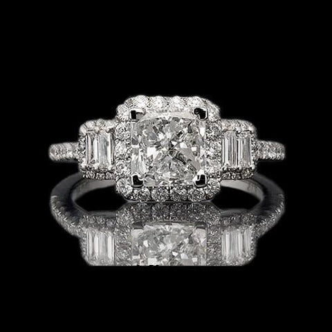 Real Radiant Cut Engagement Ring 3 Carat Diamonds Fancy Ring White Gold 14K