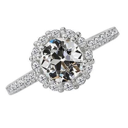 Real Diamond Round Old Mine Cut Halo Engagement Ring 5.50 Carats White Gold