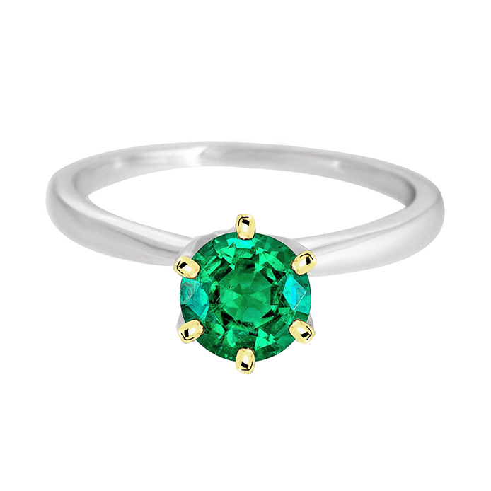 Real Green Emerald Ring Six Prongs