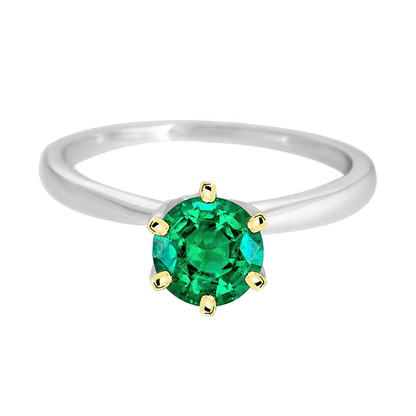 Real Green Emerald Ring Six Prongs