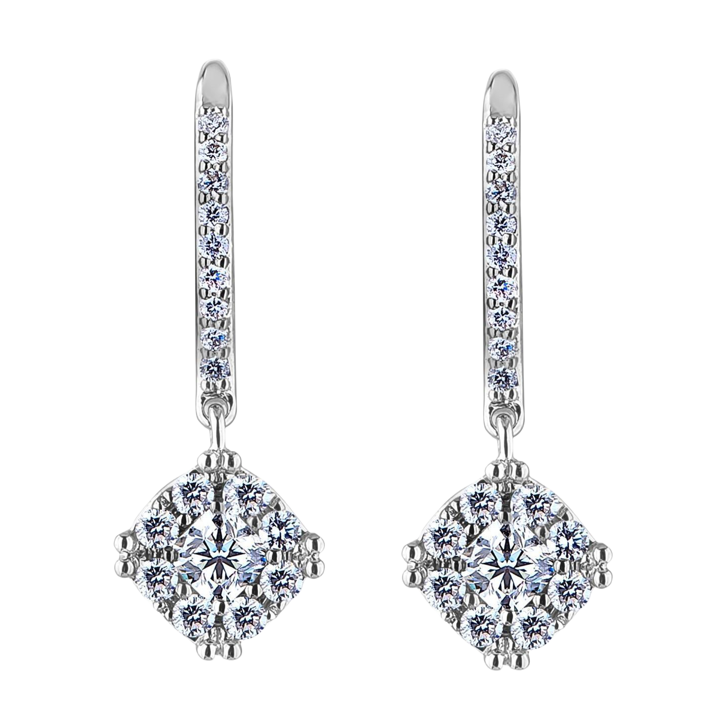 Real Natural Earth Mined Diamonds Lady Dangle Earrings F Vs1/Vvs1 White Gold 14K 2.00 Carats