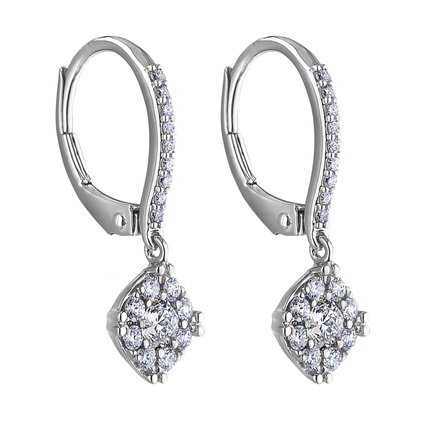 Real Natural Earth Mined Diamonds Lady Dangle Earrings F Vs1/Vvs1 White Gold 14K 2.00 Carats
