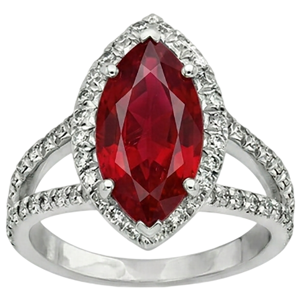 Red Marquise Cut Halo Ruby IGI CERTIFIED Diamond Ring White Gold 5.55 Ct