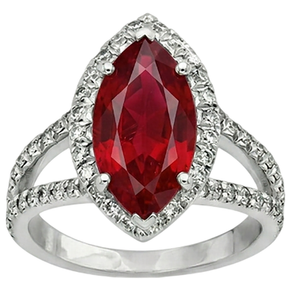 Red Marquise Cut Halo Ruby IGI CERTIFIED Diamond Ring White Gold 5.55 Ct