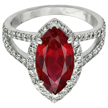 Red Marquise Cut Halo Ruby IGI CERTIFIED Diamond Ring White Gold 5.55 Ct