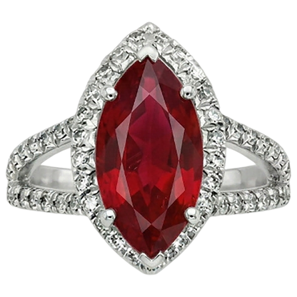 Red Marquise Cut Halo Ruby IGI CERTIFIED Diamond Ring White Gold 5.55 Ct