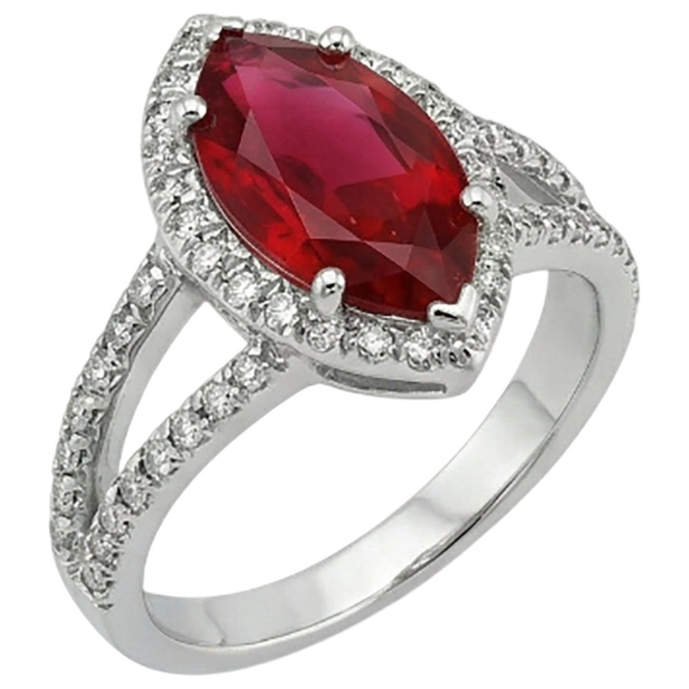 Red Marquise Cut Halo Ruby IGI CERTIFIED Diamond Ring White Gold 5.55 Ct