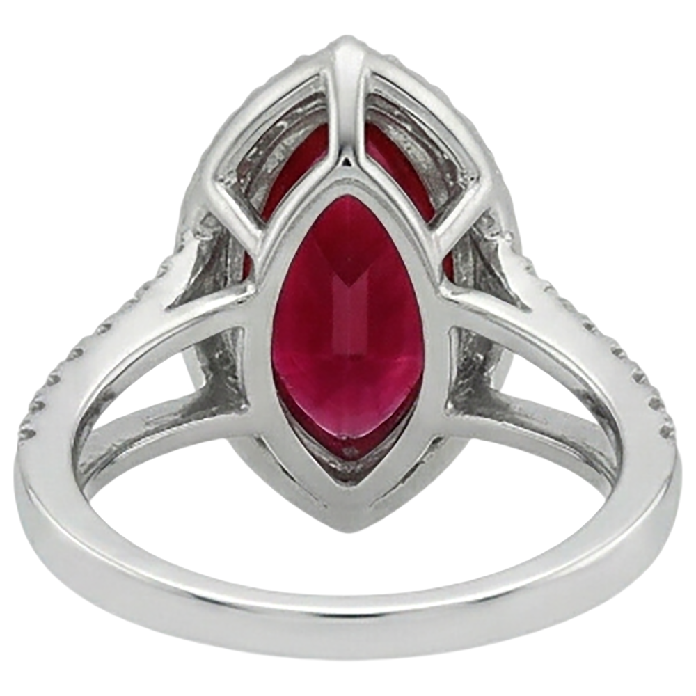 Red Marquise Cut Halo Ruby IGI CERTIFIED Diamond Ring White Gold 5.55 Ct