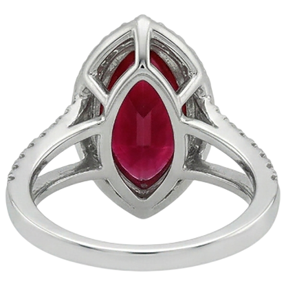 Red Marquise Cut Halo Ruby IGI CERTIFIED Diamond Ring White Gold 5.55 Ct