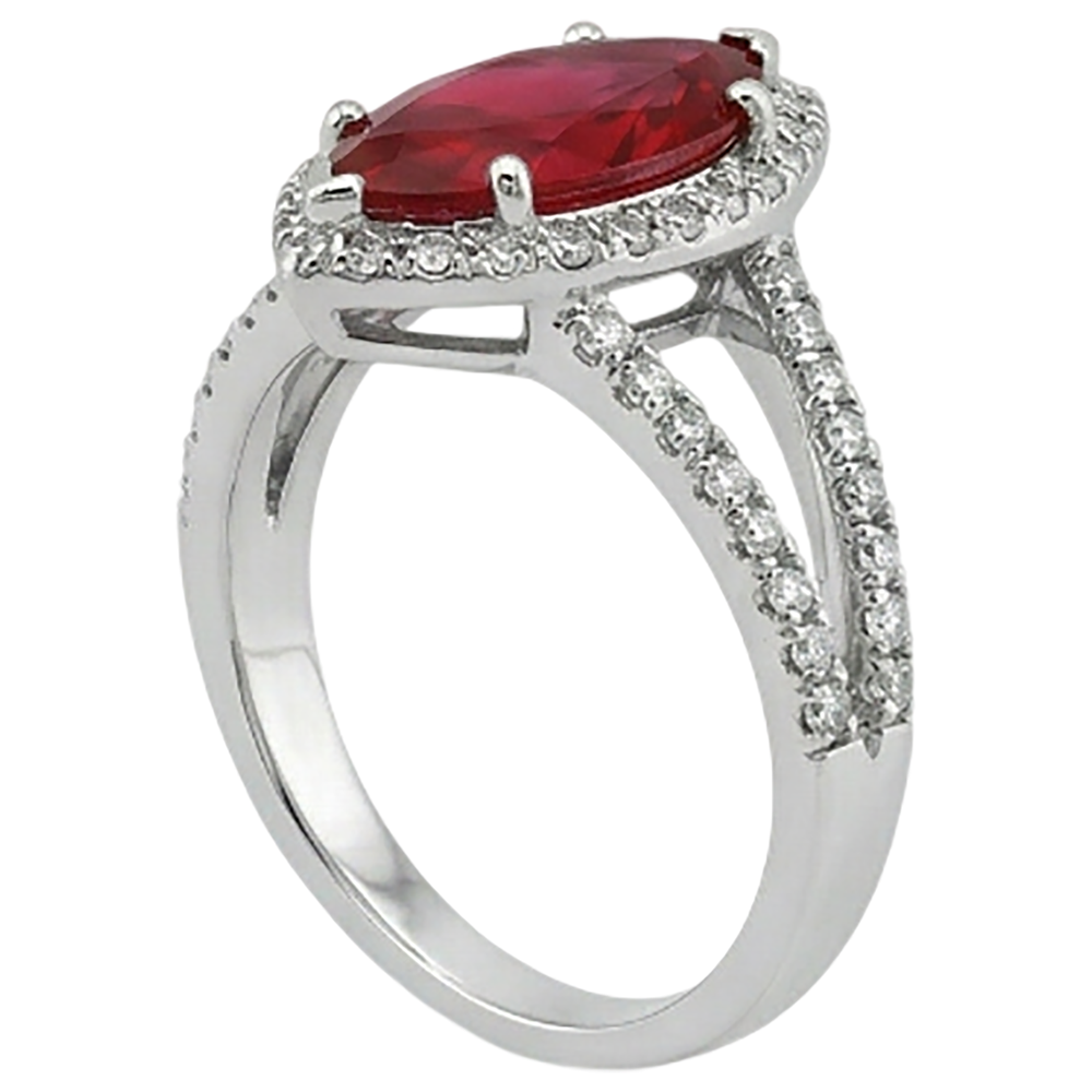 Red Marquise Cut Halo Ruby IGI CERTIFIED Diamond Ring White Gold 5.55 Ct