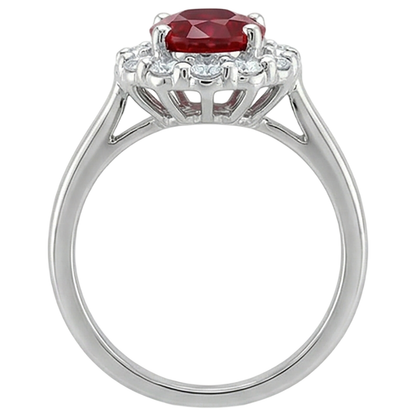 natural round ruby 5ct ring on white background