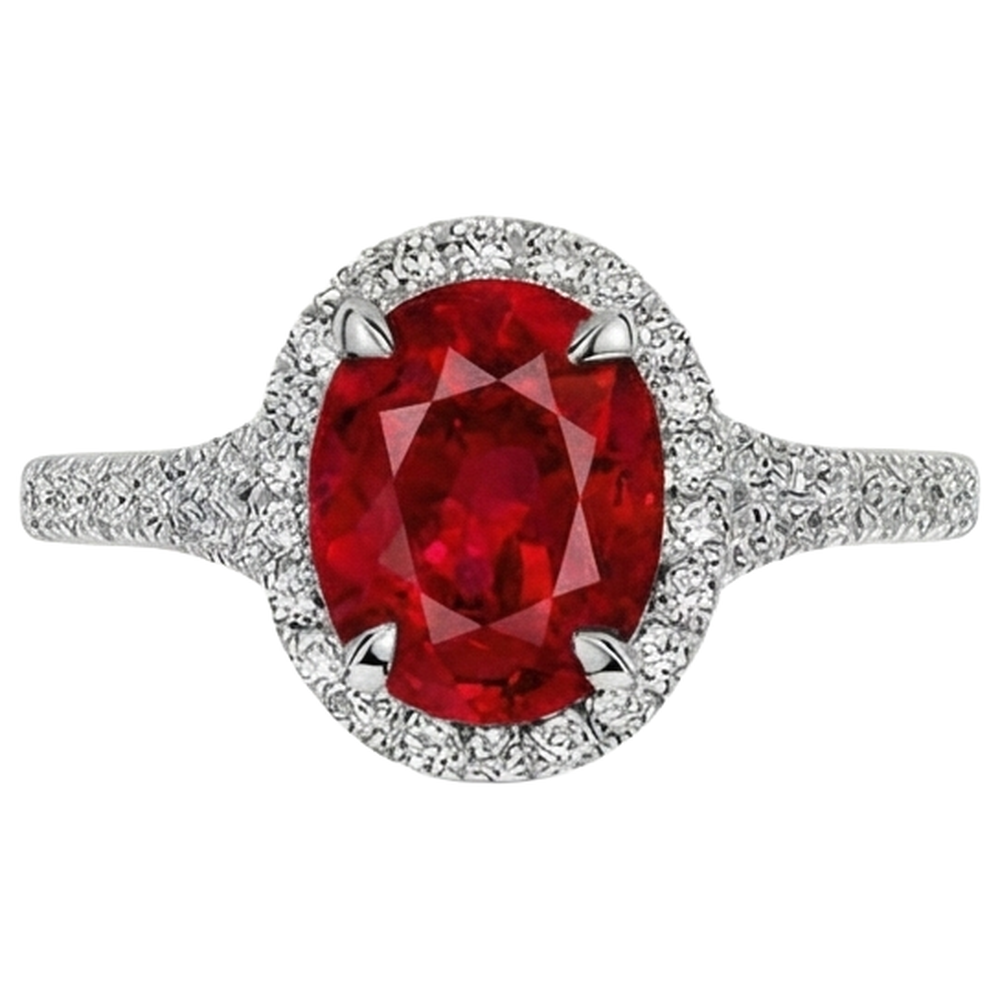 Red Oval Ruby Natural Earth Mined Diamond Wedding Ring White Gold 14K 3.30 Carats