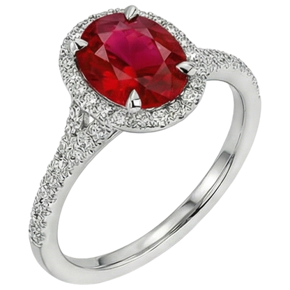 Red Oval Ruby Natural Earth Mined Diamond Wedding Ring White Gold 14K 3.30 Carats