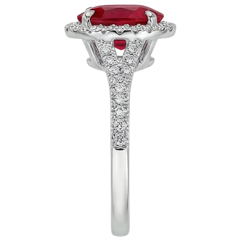 Red Oval Ruby Natural Earth Mined Diamond Wedding Ring White Gold 14K 3.30 Carats