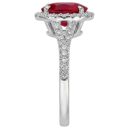 Red Oval Ruby Natural Earth Mined Diamond Wedding Ring White Gold 14K 3.30 Carats