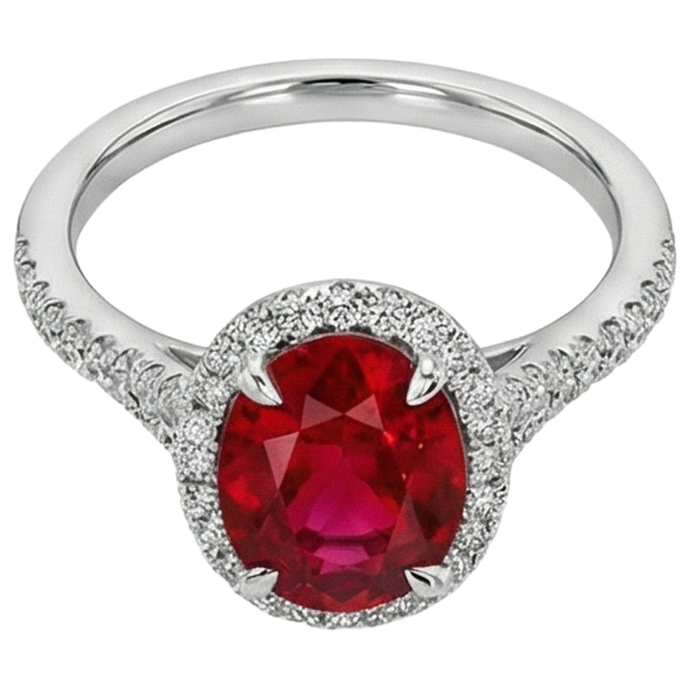 Red Oval Ruby Natural Earth Mined Diamond Wedding Ring White Gold 14K 3.30 Carats