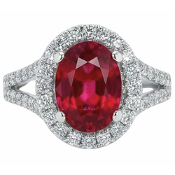 Red Oval Ruby IGI CERTIFIED With Accents Diamond Wedding Ring 6.75 Carats White Gold