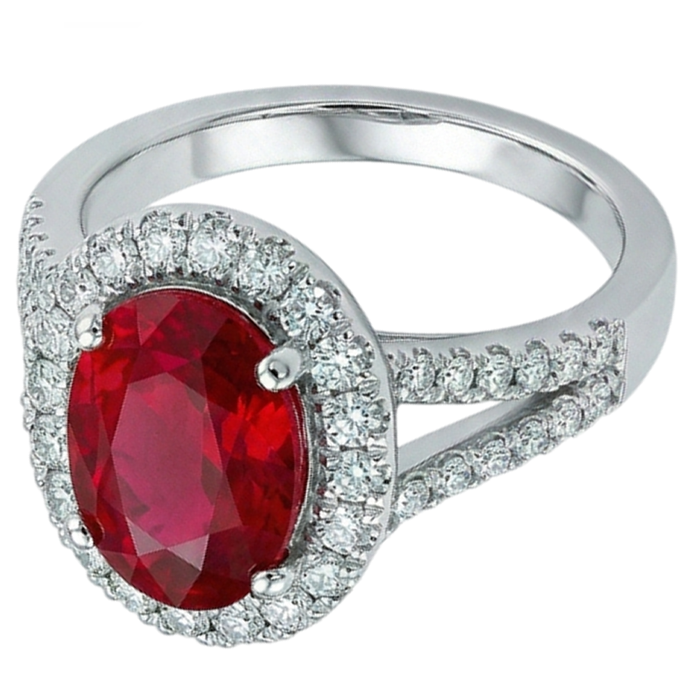 Red Oval Ruby IGI CERTIFIED With Accents Diamond Wedding Ring 6.75 Carats White Gold