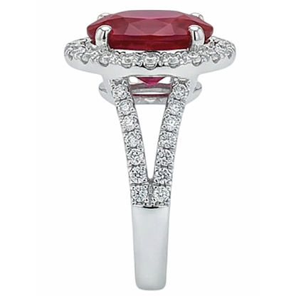 Red Oval Ruby IGI CERTIFIED With Accents Diamond Wedding Ring 6.75 Carats White Gold