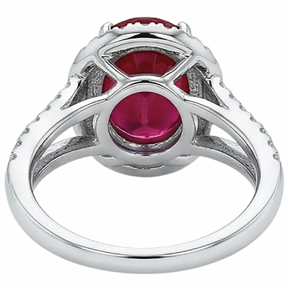 Red Oval Ruby IGI CERTIFIED With Accents Diamond Wedding Ring 6.75 Carats White Gold