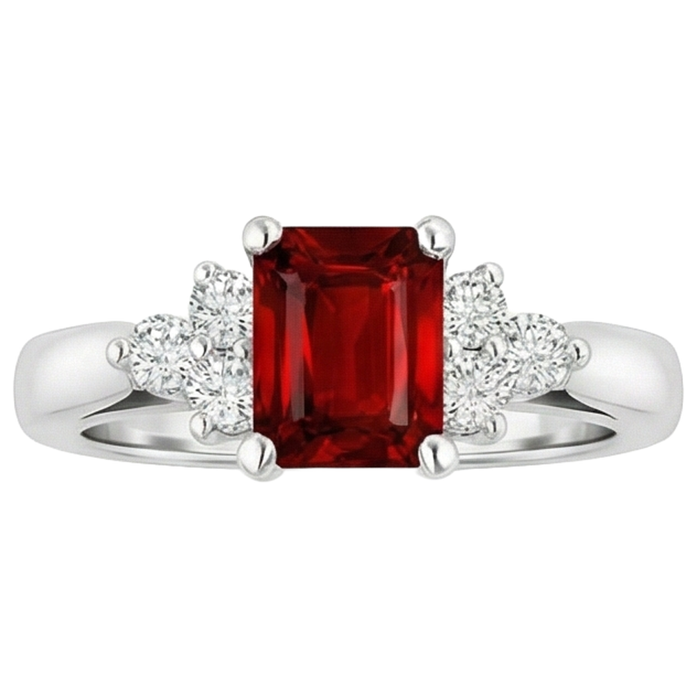 Red Ruby And Natural Earth Mined Diamonds 3.40 Carats Ring White Gold 14K