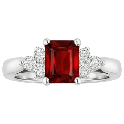Red Ruby And Natural Earth Mined Diamonds 3.40 Carats Ring White Gold 14K