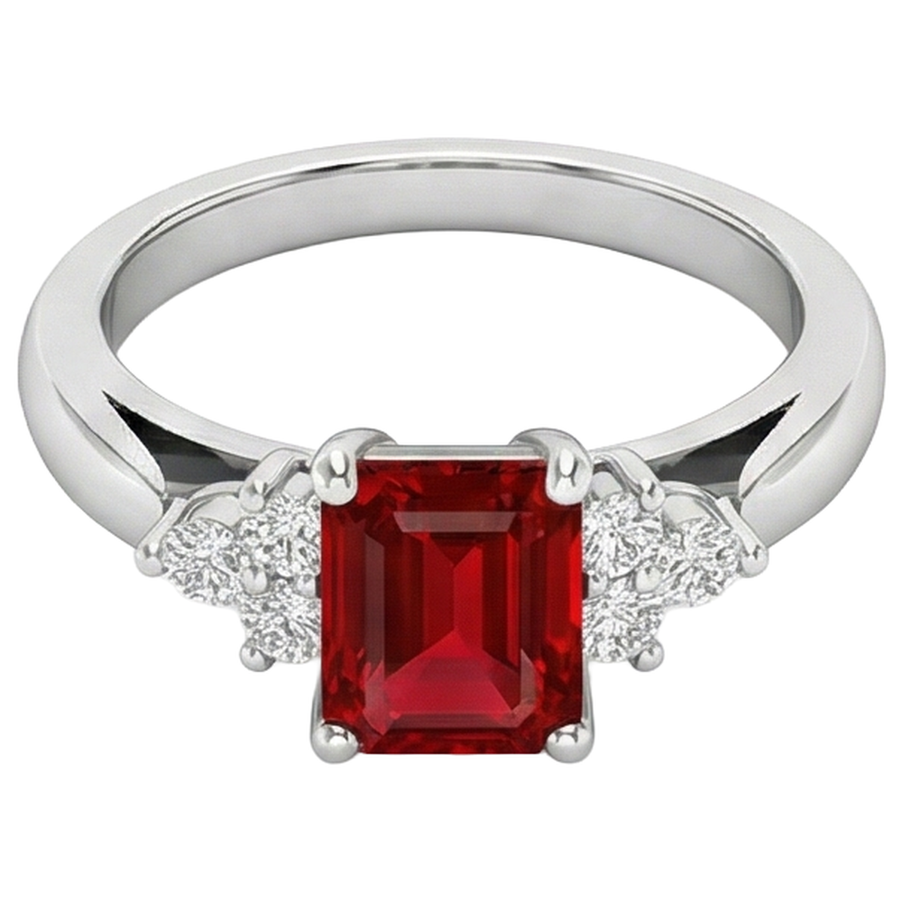 Red Ruby And Natural Earth Mined Diamonds 3.40 Carats Ring White Gold 14K