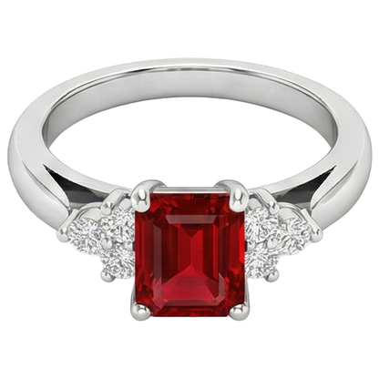 Red Ruby And Natural Earth Mined Diamonds 3.40 Carats Ring White Gold 14K