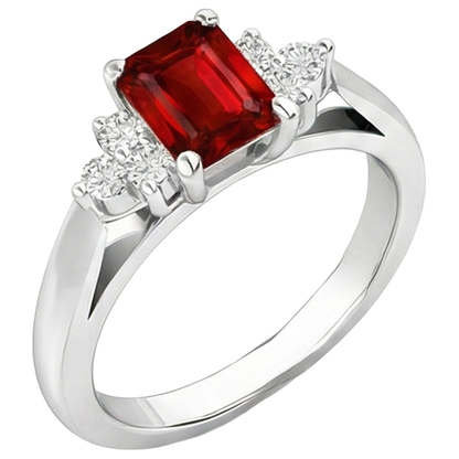 Red Ruby And Natural Earth Mined Diamonds 3.40 Carats Ring White Gold 14K