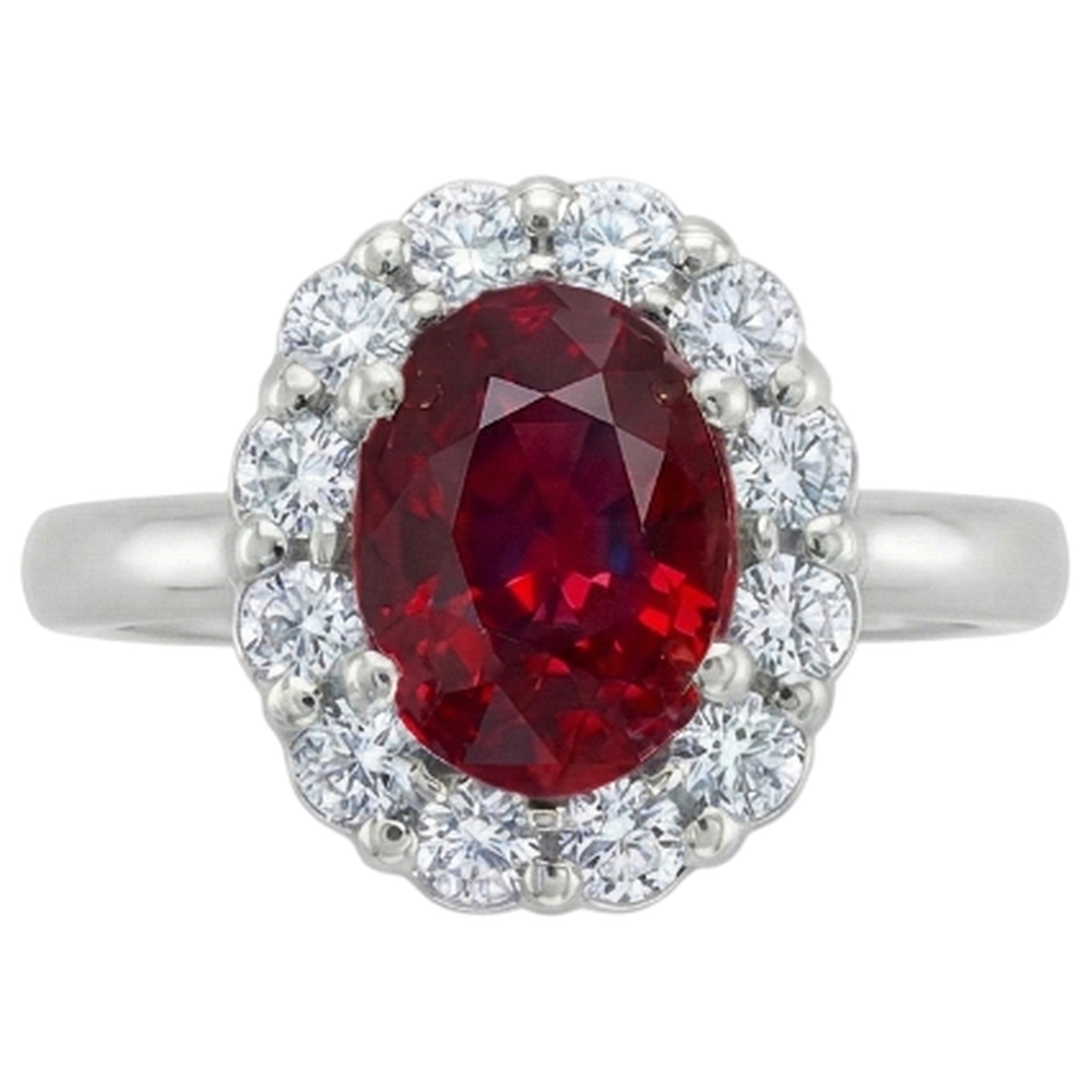 Red Ruby IGI CERTIFIED Halo Diamond Wedding Ring White Gold 14K 6.5 Ct