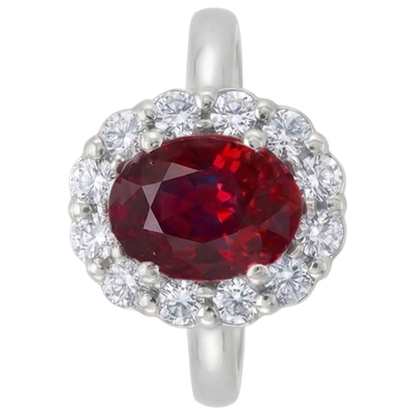 Red Ruby IGI CERTIFIED Halo Diamond Wedding Ring White Gold 14K 6.5 Ct