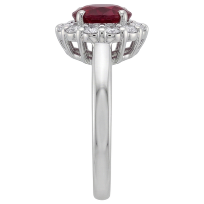 Red Ruby IGI CERTIFIED Halo Diamond Wedding Ring White Gold 14K 6.5 Ct