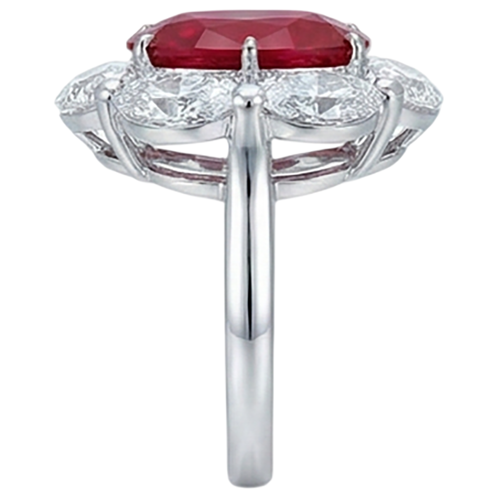 Red Ruby With Halo Natural Earth Mined Diamond Ring White Gold 14K 5.25 Ct Gemstone New